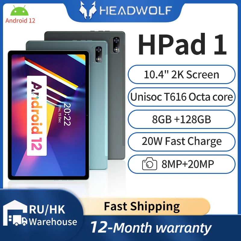 Headwolf-HPad1 ȵ̵ 12 º 10.4 ġ Unisoc T616 8GB RAM 128GB ROM 4G LTE  PC, 1200*2000 IPS 7700mAh 20MP ī޶